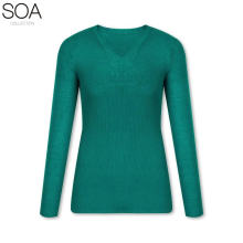 Seamless wholegarment sweater woolen v neck ribbed stretch knitted pullover knitwear sweater women